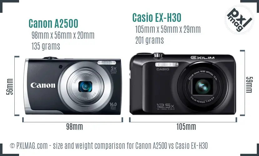 Canon A2500 vs Casio EX-H30 size comparison