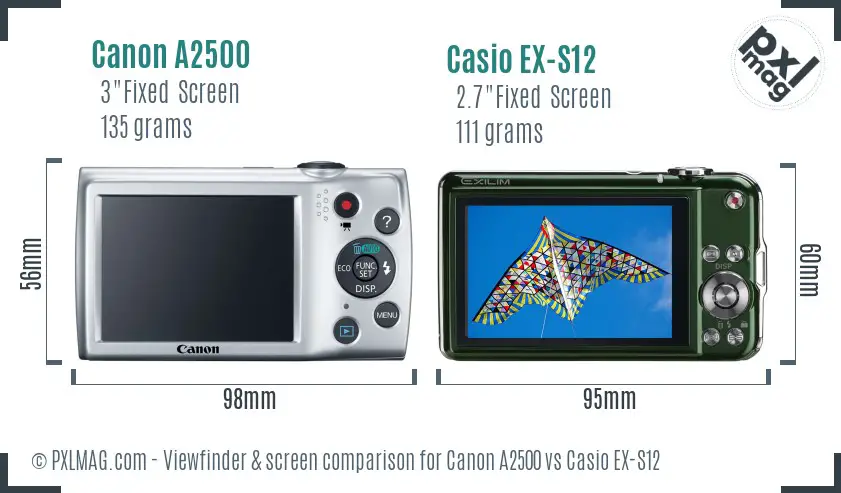 Canon A2500 vs Casio EX-S12 Screen and Viewfinder comparison