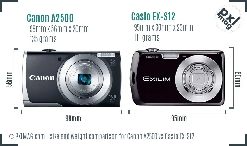 Canon A2500 vs Casio EX-S12 size comparison