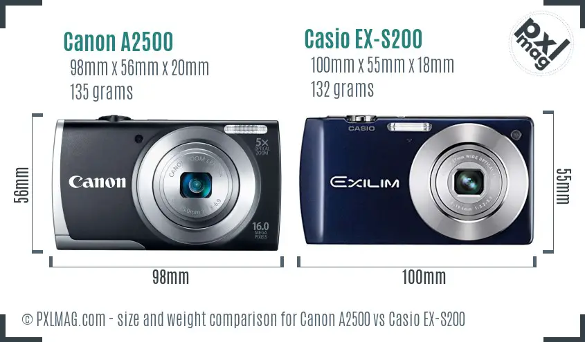 Canon A2500 vs Casio EX-S200 size comparison