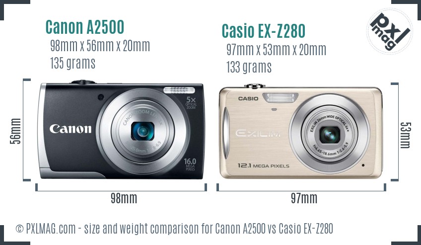 Canon A2500 vs Casio EX-Z280 size comparison