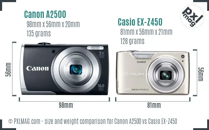 Canon A2500 vs Casio EX-Z450 size comparison