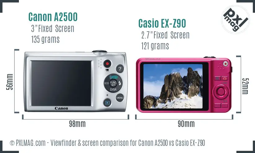Canon A2500 vs Casio EX-Z90 Screen and Viewfinder comparison