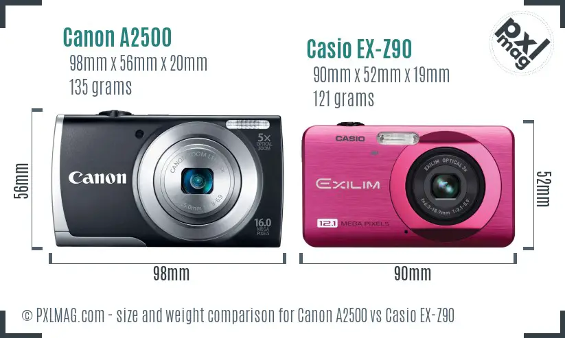 Canon A2500 vs Casio EX-Z90 size comparison
