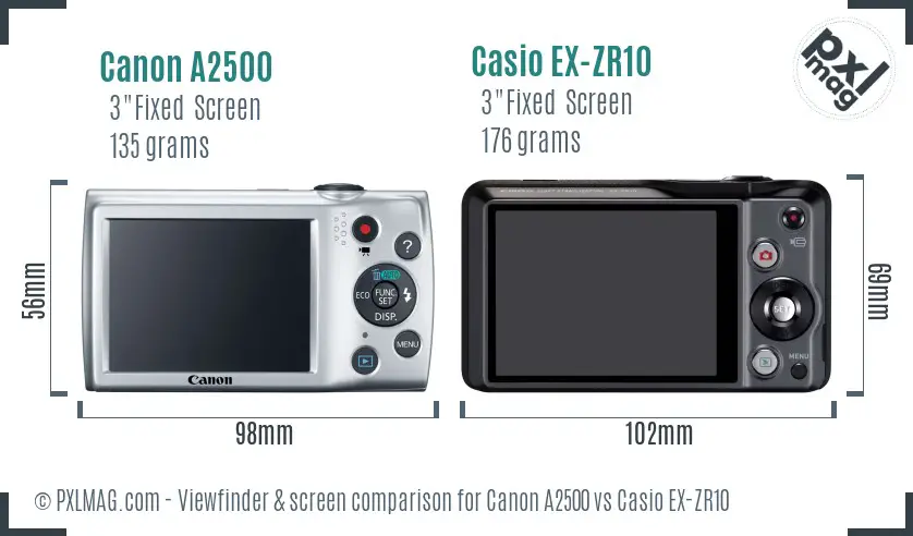 Canon A2500 vs Casio EX-ZR10 Screen and Viewfinder comparison