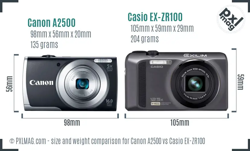 Canon A2500 vs Casio EX-ZR100 size comparison