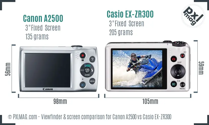 Canon A2500 vs Casio EX-ZR300 Screen and Viewfinder comparison Canon A2500 vs Casio EX-ZR300 Screen and Viewfinder comparison