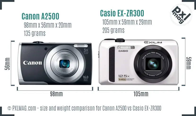 Canon A2500 vs Casio EX-ZR300 size comparison Canon A2500 vs Casio EX-ZR300 size comparison