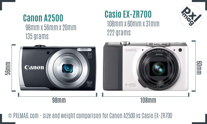 Canon A2500 vs Casio EX-ZR700 size comparison Canon A2500 vs Casio EX-ZR700 size comparison