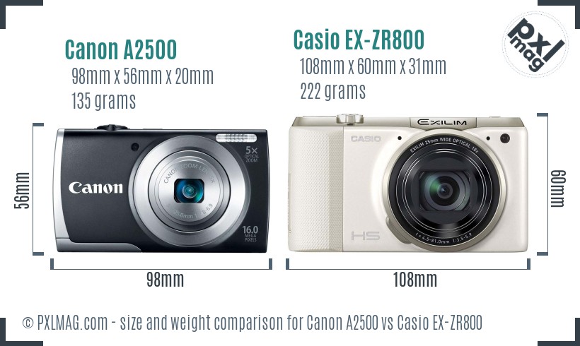 Canon A2500 vs Casio EX-ZR800 size comparison Canon A2500 vs Casio EX-ZR800 size comparison