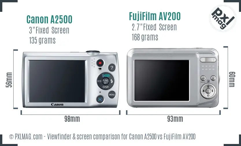 Canon A2500 vs FujiFilm AV200 Screen and Viewfinder comparison