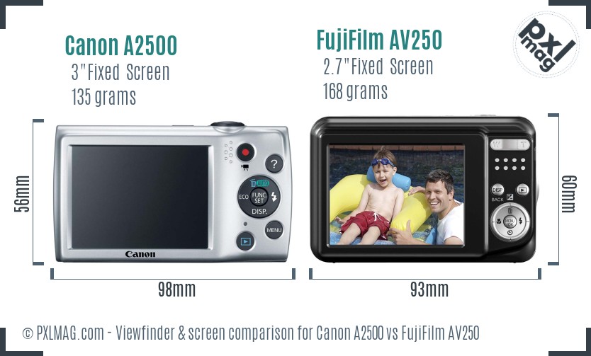 Canon A2500 vs FujiFilm AV250 Screen and Viewfinder comparison