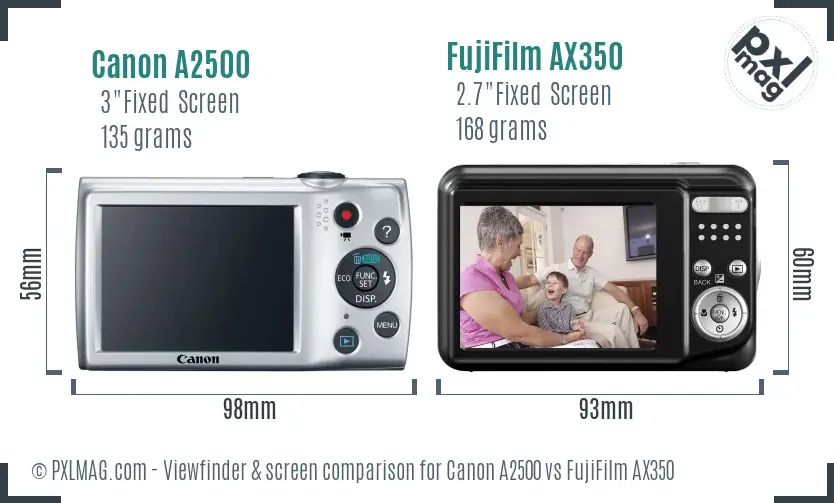 Canon A2500 vs FujiFilm AX350 Screen and Viewfinder comparison