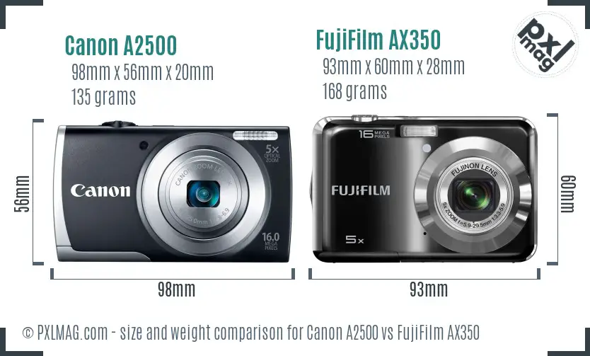 Canon A2500 vs FujiFilm AX350 size comparison