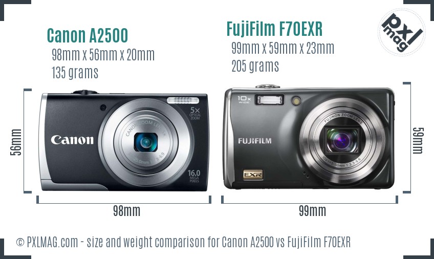 Canon A2500 vs FujiFilm F70EXR size comparison Canon A2500 vs FujiFilm F70EXR size comparison