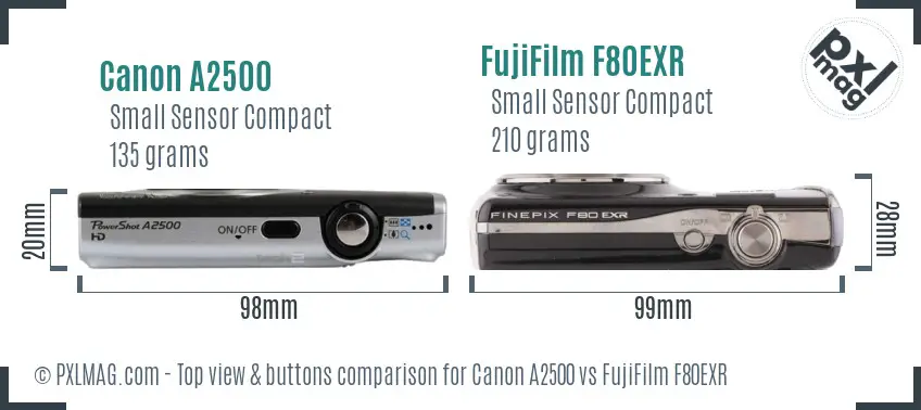 Canon A2500 vs FujiFilm F80EXR top view buttons comparison