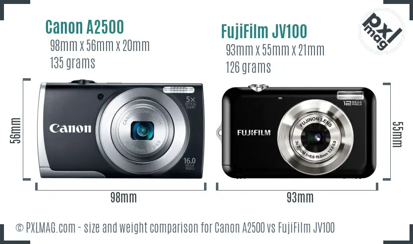 Canon A2500 vs FujiFilm JV100 size comparison Canon A2500 vs FujiFilm JV100 size comparison