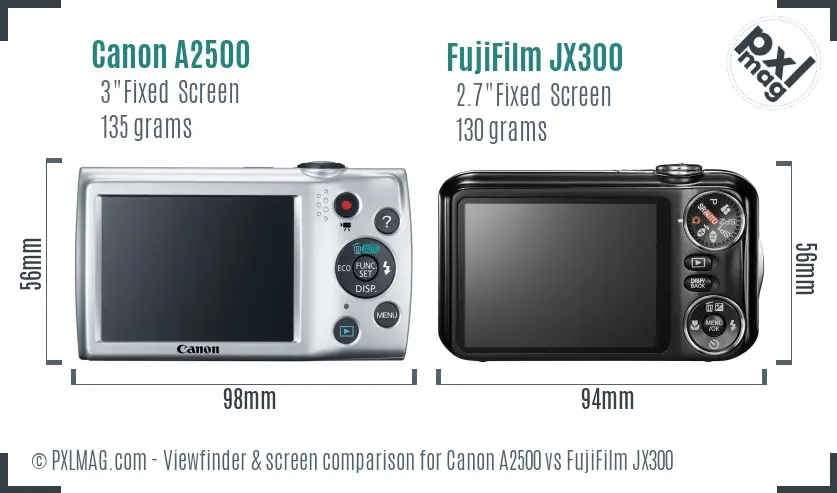 Canon A2500 vs FujiFilm JX300 Screen and Viewfinder comparison