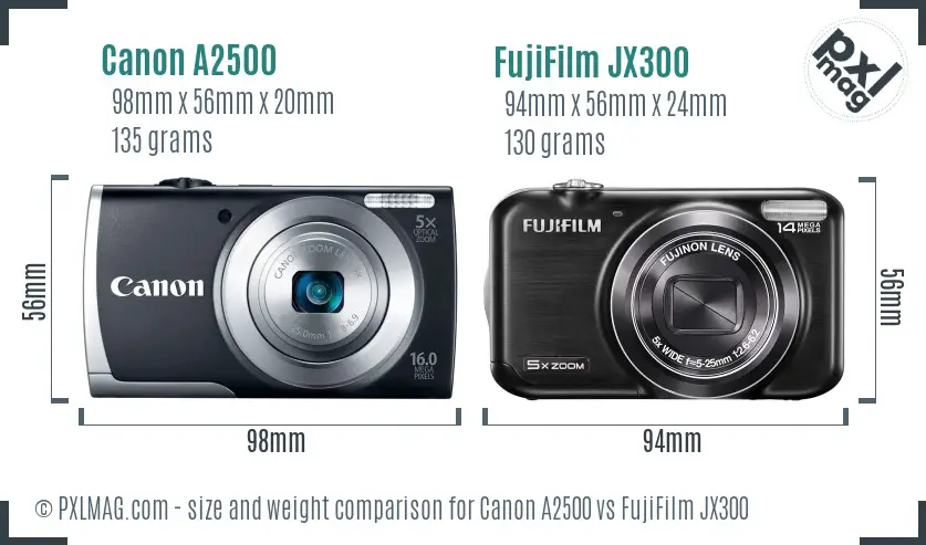 Canon A2500 vs FujiFilm JX300 size comparison