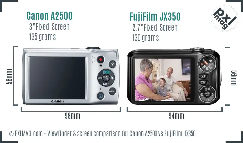 Canon A2500 vs FujiFilm JX350 Screen and Viewfinder comparison