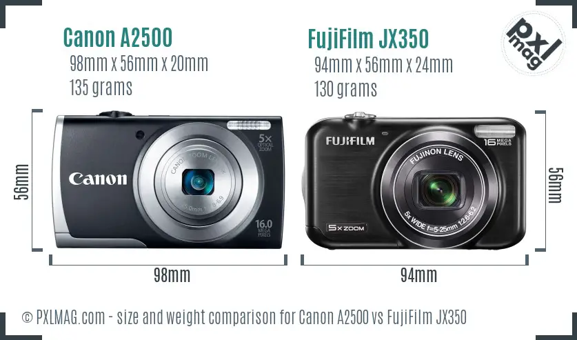 Canon A2500 vs FujiFilm JX350 size comparison