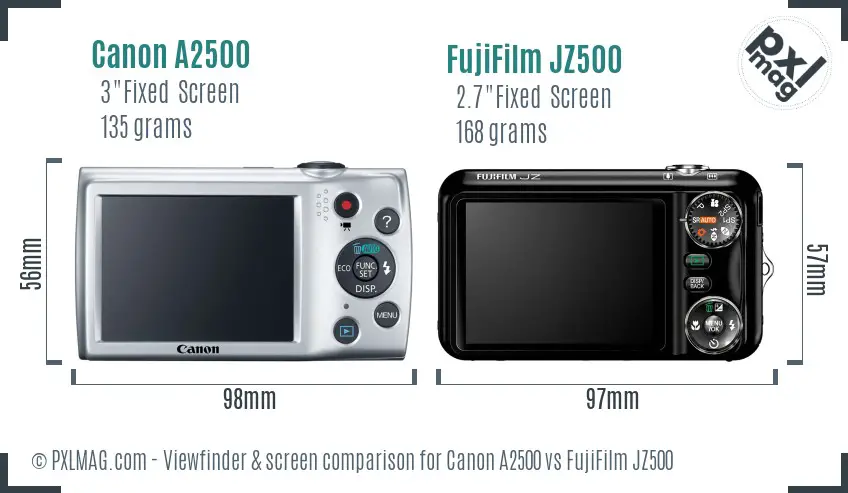 Canon A2500 vs FujiFilm JZ500 Screen and Viewfinder comparison Canon A2500 vs FujiFilm JZ500 Screen and Viewfinder comparison