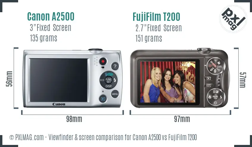 Canon A2500 vs FujiFilm T200 Screen and Viewfinder comparison