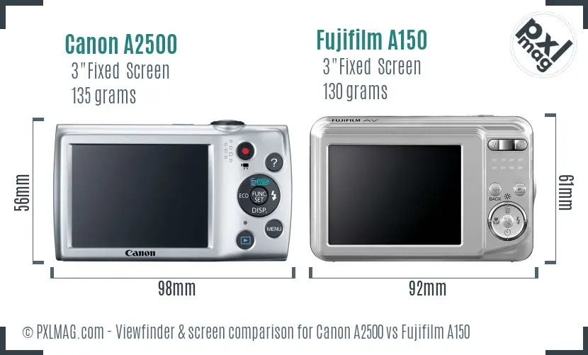 Canon A2500 vs Fujifilm A150 Screen and Viewfinder comparison