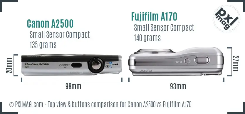 Canon A2500 vs Fujifilm A170 top view buttons comparison