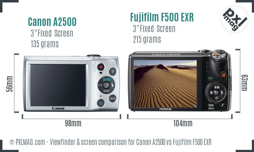 Canon A2500 vs Fujifilm F500 EXR Screen and Viewfinder comparison