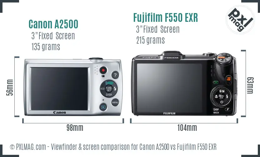 Canon A2500 vs Fujifilm F550 EXR Screen and Viewfinder comparison