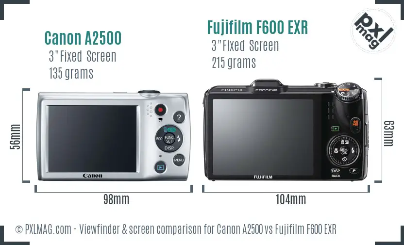 Canon A2500 vs Fujifilm F600 EXR Screen and Viewfinder comparison
