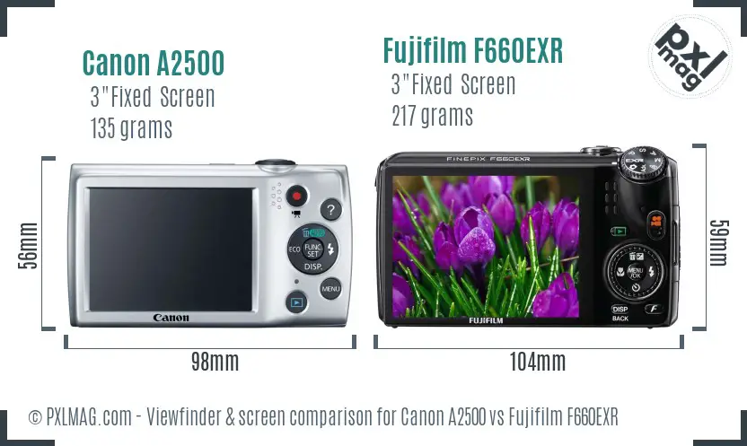 Canon A2500 vs Fujifilm F660EXR Screen and Viewfinder comparison