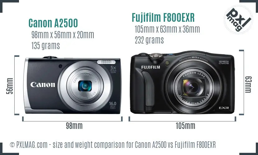 Canon A2500 vs Fujifilm F800EXR size comparison Canon A2500 vs Fujifilm F800EXR size comparison