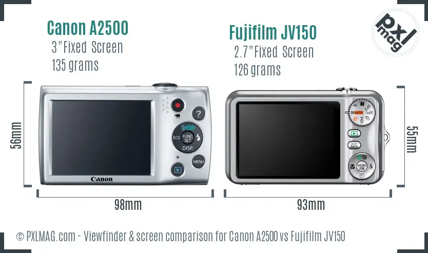 Canon A2500 vs Fujifilm JV150 Screen and Viewfinder comparison