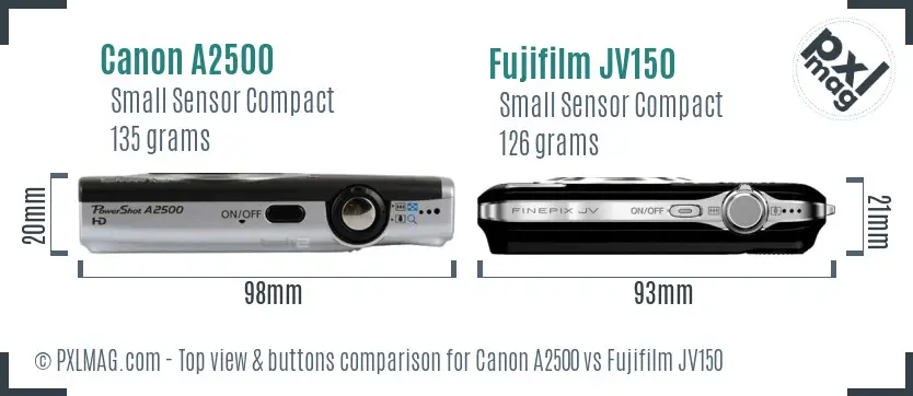 Canon A2500 vs Fujifilm JV150 top view buttons comparison