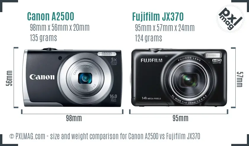 Canon A2500 vs Fujifilm JX370 size comparison