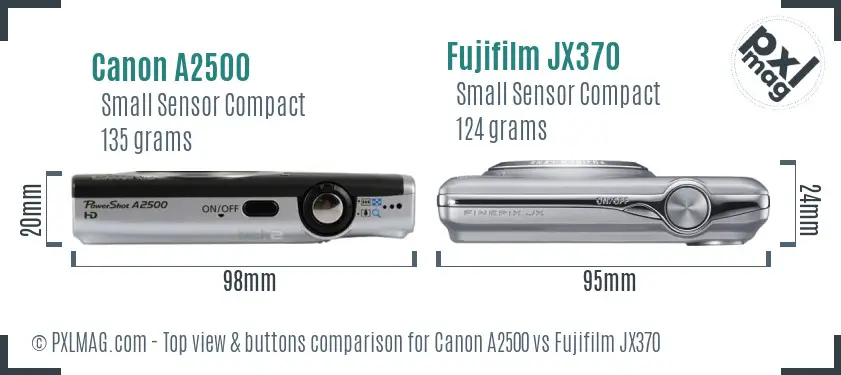 Canon A2500 vs Fujifilm JX370 top view buttons comparison