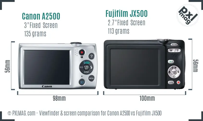 Canon A2500 vs Fujifilm JX500 Screen and Viewfinder comparison