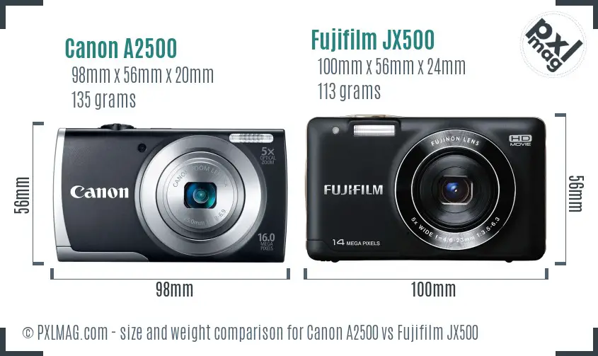 Canon A2500 vs Fujifilm JX500 size comparison