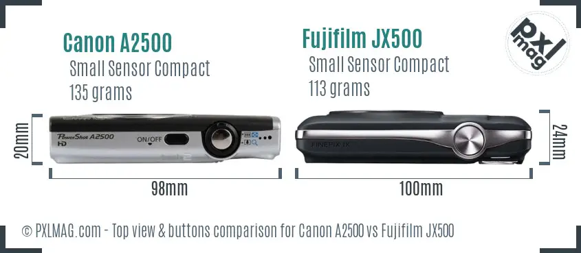 Canon A2500 vs Fujifilm JX500 top view buttons comparison