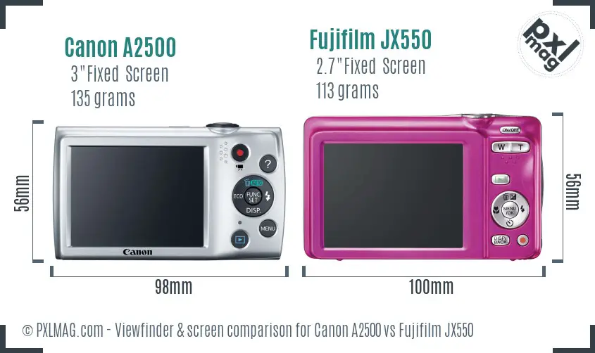 Canon A2500 vs Fujifilm JX550 Screen and Viewfinder comparison