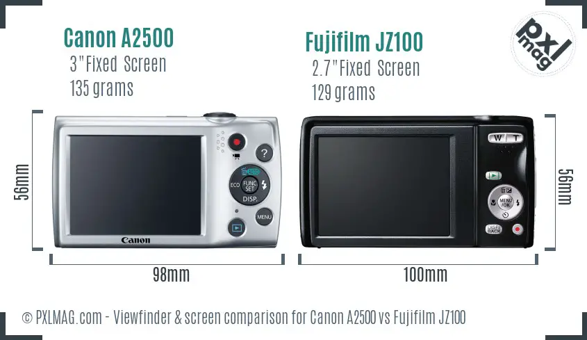 Canon A2500 vs Fujifilm JZ100 Screen and Viewfinder comparison