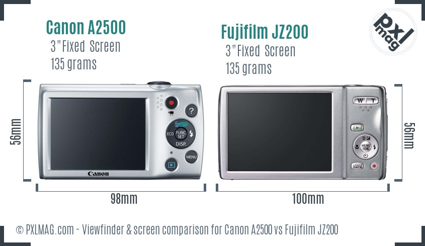 Canon A2500 vs Fujifilm JZ200 Screen and Viewfinder comparison