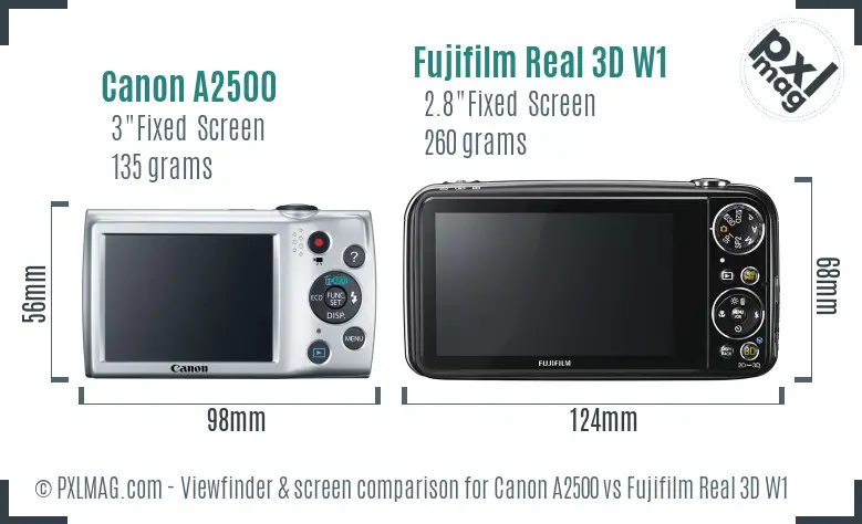 Canon A2500 vs Fujifilm Real 3D W1 Screen and Viewfinder comparison