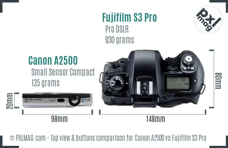 Canon A2500 vs Fujifilm S3 Pro top view buttons comparison