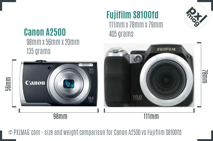 Canon A2500 vs Fujifilm S8100fd size comparison Canon A2500 vs Fujifilm S8100fd size comparison