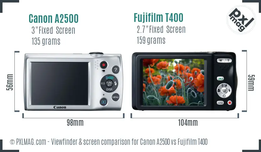 Canon A2500 vs Fujifilm T400 Screen and Viewfinder comparison