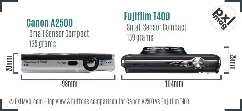 Canon A2500 vs Fujifilm T400 top view buttons comparison