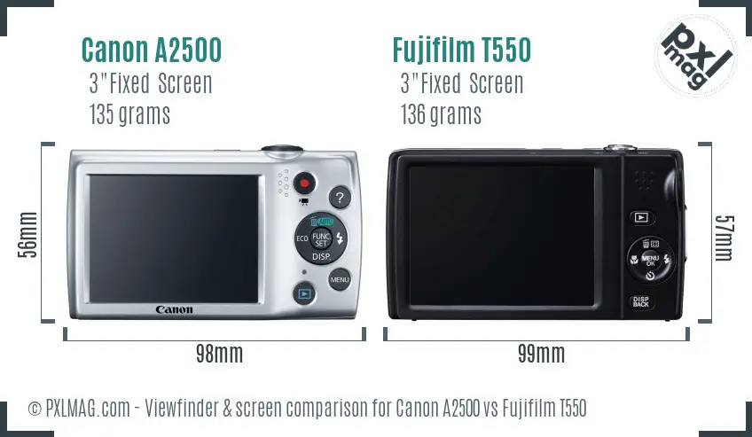 Canon A2500 vs Fujifilm T550 Screen and Viewfinder comparison Canon A2500 vs Fujifilm T550 Screen and Viewfinder comparison